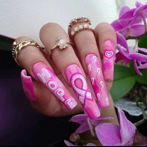 Acrylic Nails For Cancers, Pink Ribbon Nails, November Nails, Modern Nails, Hot Pink Nails, Pointed Nails, Glow Nails, Cute Acrylic Nail Designs, Acrylic Nail Designs