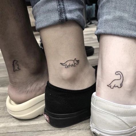 Maching Tattoos, Dinosaur Tattoo, Magic Runes, Ear Tattoo Ideas, Dinosaur Tattoos, Sibling Tattoos, Bff Tattoos, Red Ink Tattoos, Cute Little Tattoos