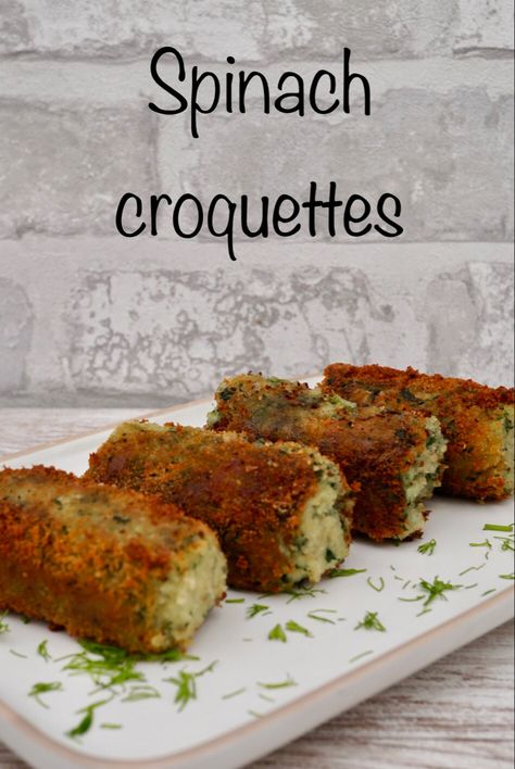 Spinach Croquettes Recipe, Tapas Recipes Vegetarian, Vegan Croquettes Recipe, Vegetarian Tapas Ideas, Vegetarian Croquettes, Spanish Croquettes Recipe, Vegetable Tapas, Spinach Croquettes, Vegetable Croquettes