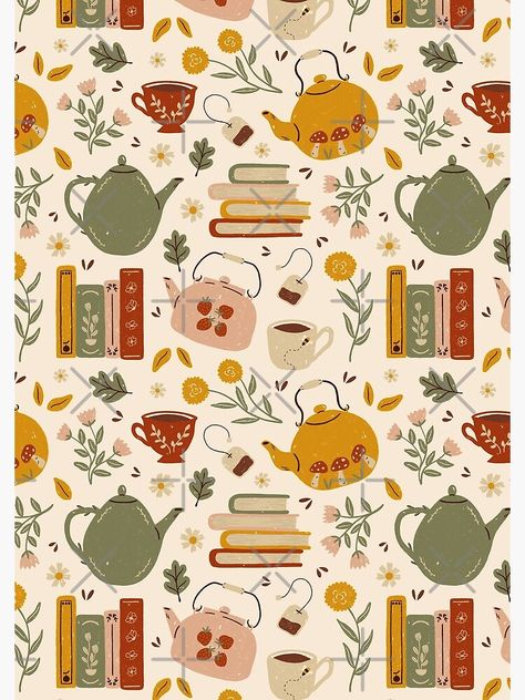 "Flowery Books and Tea" Spiral Notebook by ohjessmarie | Redbubble Tea Journal, February Wallpaper, Stacks Of Books, Books And Tea, Tea Wallpaper, Phone Background Patterns, Tea Kettles, Simple Iphone Wallpaper, Watch Wallpaper