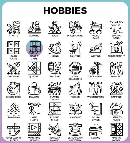 Hobbies and interest detailed line icons Different Hobbies To Try List, Interest And Hobbies List, Hobbies For Creativity, Free Time Hobbies, Apps For Journaling Free, Learn New Hobbies, Hobbies Journal Ideas, Hobbies Ideas List, Whats App About Lines