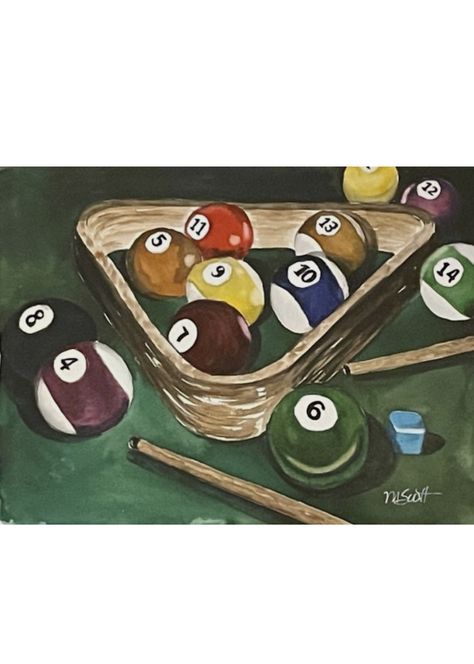 Billiard Drawing, Pool Table Art, Pool Room Ideas Man Cave, Pool Table Painting, Billards Art, Billiards Art, Man Cave Paintings, Sade Aesthetic, Game Painting