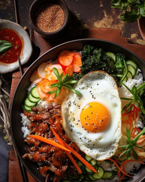 Craving a bowl of bibimbap - something vibrant, delicious, and full of flavor 🍲 a Korean classic that brings together fresh veggies, savory meats or tofu, and a perfectly runny egg, all topped with that irresistible #gochujang sauce. 🌶️ Check out our latest article and get inspired to make this colorful dish at home🌱✨ #Bibimbap #KoreanFood #FoodLovers #CraftedCulture #FoodiesOfInstagram #Yum #craftbeer #korea #kfood #FoodInspiration #DinnerIdeas #beer #cooking #recipe #foodstagram Korean Food Photography, Korean Bibimbap, Asian Food Photography, Gochujang Sauce, Colorful Dishes, K Food, Cooking Recipe, Fresh Veggies, Korean Food