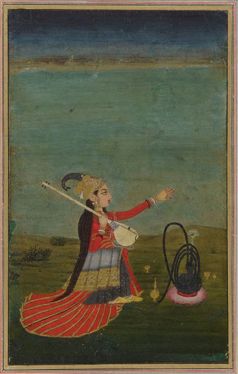 Female performer with tanpura- Mughal dynasty, 18th century MOVEMENT Mughal Court SCHOOL Mughal School MEDIUM Color and gold on paper Mughal Miniature Paintings, India Painting, South Asian Art, Christmas Paintings On Canvas, Mughal Paintings, Persian Miniature, Simple Wall Art, Asian Painting, Indian Painting