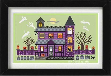 Haunted Mansion House, Cross Stitch Halloween, Pokemon Cross Stitch Patterns, House Cross Stitch, Halloween Cross Stitch, Pokemon Cross Stitch, Cross Christmas Tree, Stitch Halloween, Casa Halloween