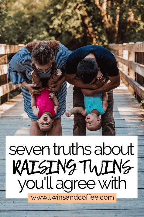 Raising twins is no walk in the park. You'll find a whole new meaning for tired and learn that help isn't so bad. Here are 7 truths about raising twins including my number one tip for twins. Twin Parenting, Sleeping Twins, Twin Onesies, Raising Twins, Twin Life, Kids Onesies, Coffee Blog, Expecting Twins, Christmas Pregnancy Announcement