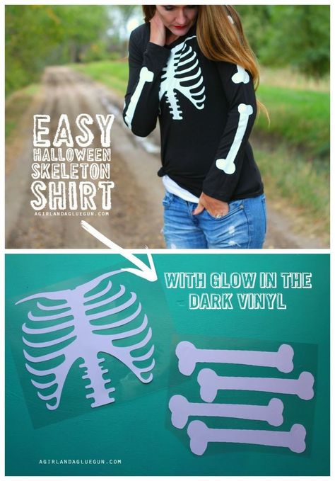 Diy Skeleton, Halloween Decor Diy, Expressions Vinyl, Halloween Vinyl, Cricut Halloween, Skeleton Shirt, Fantasias Halloween, Cricut Craft Room, Halloween Skeleton