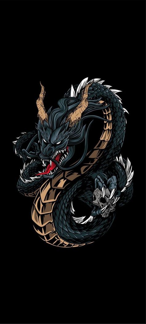 Chinese Dragon Wallpaper Aesthetic, Naga Vector, Chinese Dragon Wallpaper, Black Dragon Wallpaper, Text Art Typography, Dragon Samurai, Dragon Cartoon, Arte Zombie, Dungeons And Dragons Figures