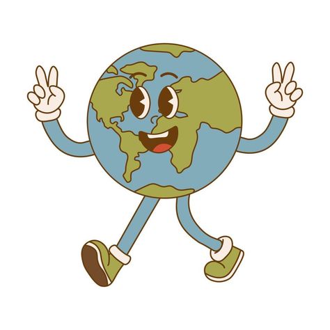 Earth Day Drawings, Vintage Earth Illustration, Earth Illustration Art, Earth Character Design, Earth Graphic Design, Earth Day Graphics, Earth Slogan Drawing, Save Planet Earth Posters, Planet Cartoon