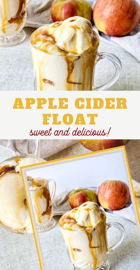 Check out this Caramel Apple Cider Float Recipe! If you're a fan of Easy Apple Recipes, this is the one to try. Grab a spoon or straw and dig in! Apple Recipes Fresh Apples, Apple Cider Floats Recipe, Caramel Apple Cider Floats, Fall Milkshake Recipes, Recipes For Lots Of Apples, Apple Cider Ice Cream Float, Apple Cider Float Recipe, Apple Meal Recipes, Camping Fall Food