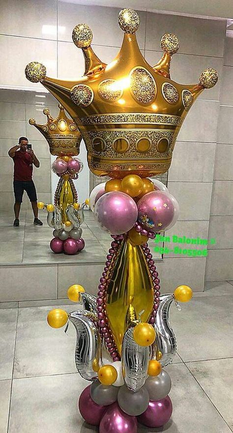 Princess Balloon Columns, Crazy Balloon Tower, Crazy Tower Balloon, Princess Balloon Column, Crown Balloon, Balloon Crown, Balloon Display, Balloon Arrangements, Balloon Sculptures