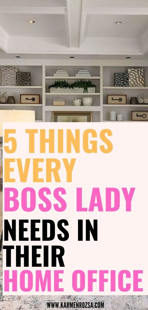 Learn what every successful boss lady needs in their home office design! Cozy home office interior tips for productivity! Executive Office Decor For Women, Womens Executive Office, Female Executive Office, Books For Boss Women, Boss Office Interior Design Luxury, Female Office Ideas, Boss Office Interior Design, Boss Lady Office Signs, Executive Office Decor