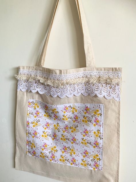 Upcycled Market Tote Bag Reusable Bag Market Bag Tote Bag - Etsy Witchy Girl Aesthetic, Craft Stall Ideas, Tote Bag Inspo, Textiles Gcse, Anniversary Cards For Boyfriend, Upcycled Tote, Backpack Purses, Bible Bag, Lace Bag