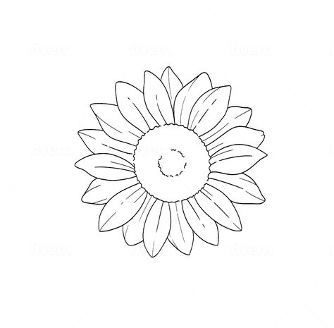 Sun Flower Tattoo Stencil, Sunflower Drawing Outline, Single Line Sunflower, Sunflower Outline Drawing Simple, Sunflower Sketch Simple, Simple Sunflower Tattoo Outline, Sunflower Outline Tattoo, Sunflower Tattoo Sketch, One Line Sunflower