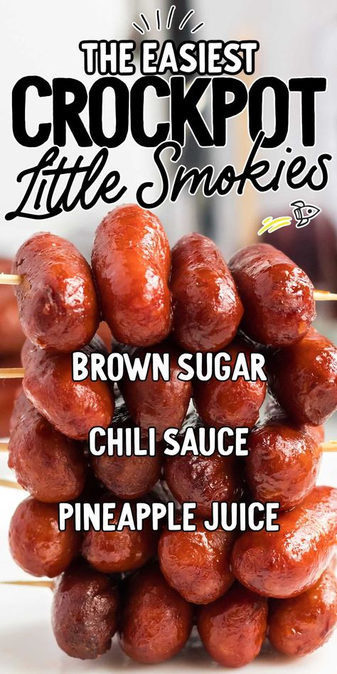 Sweet Chili Smokies Crockpot, Crock Pot Smokies Recipe, Sweet And Sour Smokies, Lil Smokies Dipping Sauce, Smokies Recipe Appetizers, Meatball And Lil Smokies Crock Pot, Kielbasa Appetizer Recipes Crockpot, Cheddar Smokies Recipes, Lit’l Smokies Crock Pot