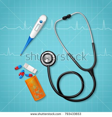 Stock Photo: Realistic medical equipment composition with binaural stethoscope pills pack and thermometer on cardiac waveforms clinical background illustration Doctor Vector, Pill Pack, Regulatory Affairs, Medical Instruments, Medical Icon, Medical Device, Medical Equipment, Hearing Aids, Doctor Medical