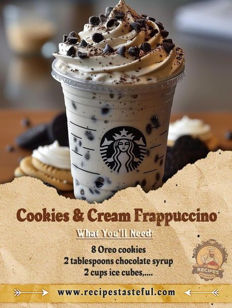 Paula Deen 👩🏻‍🍳 | ### Cookies & Cream Frappuccino | Facebook Chocolate Syrup Recipes, Cookies Cream, Shakes Drinks, Syrup Recipe, Chocolate Syrup, Paula Deen, Oreo Cookies, Ice Cubes, Cookies And Cream