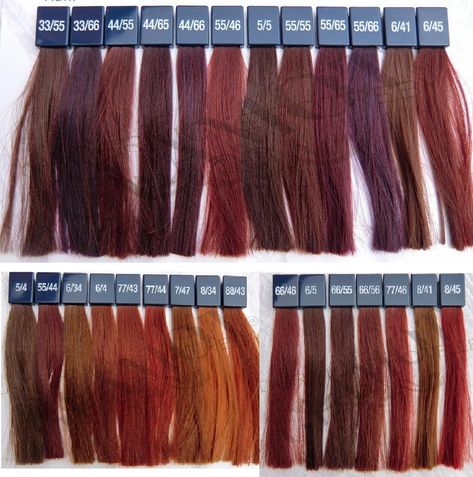 Koleston Perfect Color Chart, Wella Reds Formula, Wella Colour Chart, Wella Reds, Wella Hair Color Chart, Red Hair Color Chart, Violet Hair Color, Red Violet Hair Color, Brown Hair Color Chart