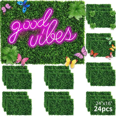 PRICES MAY VARY. Package Includes: you will get 24 pcs grass wall panels, 24" x 16" in each, 1 pc pink neon sign, 8 pcs artificial leaves, 30 pcs PVC butterflies (random color), 200 pcs zip ties, adequate quantity and variety for your DIY decoration Perfect Wall Decor: the boxwood hedge wall is essential for creating a unique environment; you can install it to any scene you want to decorate; and the neon light is the perfect way to show off your personal style anywhere; butterflies and palm leav Backdrop With Neon Sign, Patio Wall Decor Outdoor, Hedge Wall Backdrop, Butterflies Wall Decor, Backyard Vibes, Boxwood Hedge Wall, Boxwood Backdrop, Fence Backyard, Hedge Wall