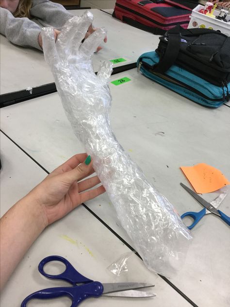 Paper Mache Hands Diy, Plastic Wrap Sculpture, Zip Tie Sculpture, Packing Tape Sculpture, Teaching Sculpture, Tape Sculpture, 6th Form, Human Sculpture, Duck Tape