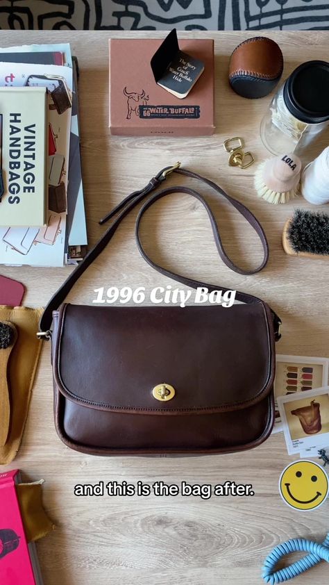 Will on TikTok Vintage Leather Purse, Vintage Coach Bags Outfits, February Wishes, Wish List Aesthetic, Coach City Bag, Coach Bag Outfit, Bag Tour, Coach Vintage Handbags, Thrift Wishlist