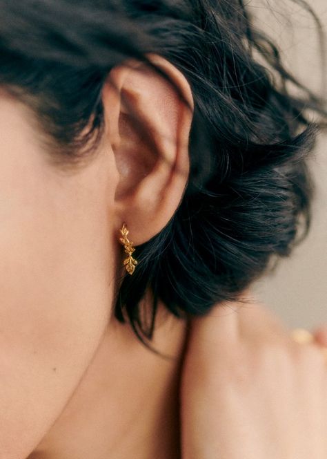 Manon Hoop Earrings - Gold - Majority recycled brass - Sézane Boho Bridal Dress, Wedding Necklace Set, Face Jewellery, Owl Earrings, Hippie Earrings, Dainty Studs, Gold Jewelry Simple, Classic Earrings, Funky Jewelry