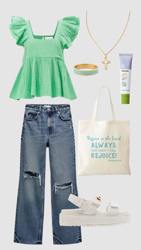 church outfit, church ootd, modest fashion, church outfit idea, Zara jeans, bible bag, cross jewelry, Sunday ootd, Sunday morning, church fashion, Sunday outfit idea, Christian girl aesthetic Church Outfit Ideas For Teens, Simple Church Outfits Jeans, Simple Church Outfits, Church Ootd, Christian Girl Outfits, Christian Girl Aesthetic, Sunday Ootd, Sunday Outfit, Bible Bag