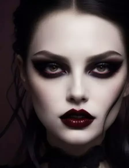 25 New Last-Minute Halloween Makeup Ideas For Women In 2023 Women’s Vampire Make Up, Victorian Makeup Black Women, Vampire Makeup For Halloween, Vampire Makeup For Women, Victorian Goth Makeup Dark Beauty, Dramatic Witch Makeup, Sorceress Costume Makeup, Black And White Witch Makeup, Dark Sorceress Makeup