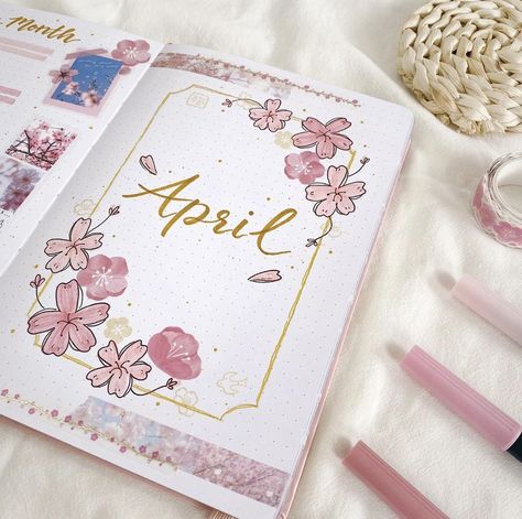 April Cover Page, Sakura Theme, Boarders Designs For Projects, Book Cover Page Design, Presentation Ideas For School, Bullet Journal Page, Creative School Project Ideas, Bullet Journal Ideas Templates, Hello April