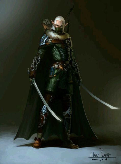 Dual swords Elf Ranger, Male Elf, Elf Warrior, Heroic Fantasy, Wood Elf, Longbow, High Elf, Male Character, Dungeons And Dragons Characters