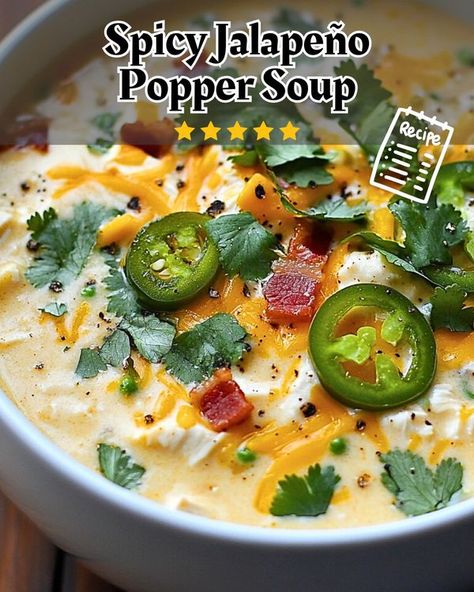 Jalapeño Popper Soup, Popper Soup, Jalapeño Soup, Spicy Soup Recipes, Baked Caprese Chicken, Chicken Soup Crockpot, Recipes Spicy, Soup Creamy, Jalapeno Popper Recipes