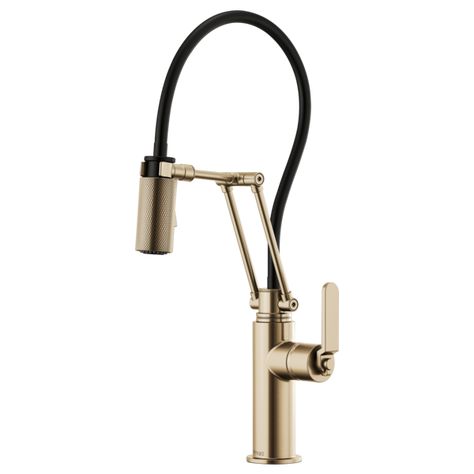 Articulating Faucet with Industrial Handle : 63244LF-GL : Litze™ : Kitchen : Brizo Gold Faucet Kitchen, Kitchen Sinks And Faucets, Faucets Ideas, Gold Faucet, Black Kitchen Faucet, Bar Faucets, Point Design, Single Handle Kitchen Faucet, Pot Filler