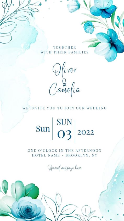 Line Art Template, Digital Wedding Card, Simple Wedding Cards, Free Wedding Invitation Templates, Blue Wedding Invitation, Vintage Wedding Cards, Free Wedding Invitations, Creative Invitations, Art Invitation