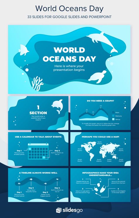 Celebrate the World Oceans Day with this blue Google Slides theme and PowerPoint template, completely free! Download it now! Ocean Presentation Design, Ocean Presentation, Ocean Powerpoint, Cd Template, World Oceans Day, Graphisches Design, Ocean Day, Power Points, Powerpoint Design Templates