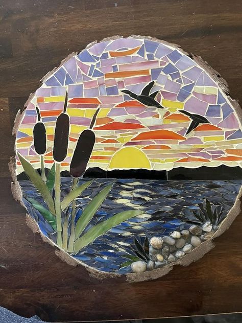 Mosaics - ideas, photos and advice | My first attempt of a sunset | Facebook Mosaic Sunset Ideas, Mosaic Sunset, Mosaics Ideas, Glass Mosaic Art, Mosaic Art, Mosaic Glass, Mosaic, Glass, Art