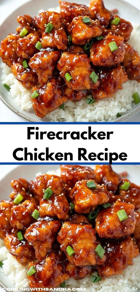 Looking for a quick and delicious dinner idea? This Firecracker Chicken Recipe packs a punch with its bold flavors and easy preparation. It's the perfect family dinner that everyone will love. Firecracker Chicken Bowl, Crockpot Firecracker Chicken, Firecracker Chicken Stir Fry, Popcorn Chicken Recipe Meals, Shredded Chicken Dinner Recipes, Recipes With Chicken Tenderloins, Firecracker Ground Chicken, Firecracker Sauce, Firecracker Chicken