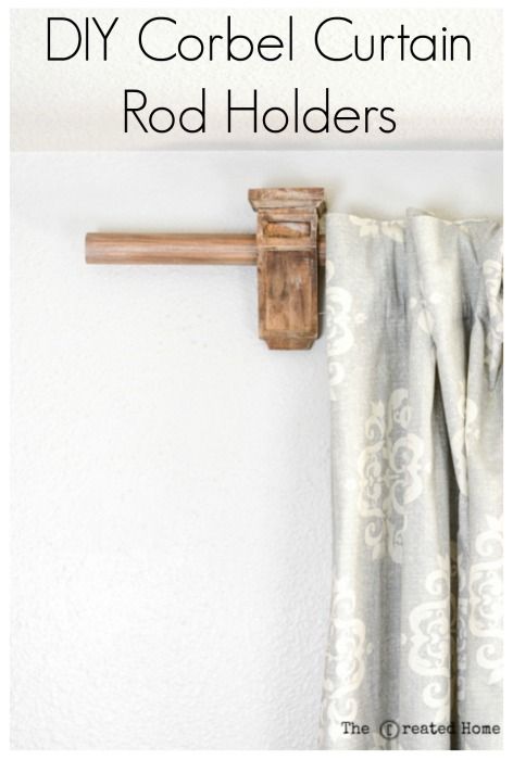 DIY Corbel Curtain Rod Holders Diy Window Shelf Curtain Rod Combo, Diy Curtain Rods Farmhouse, Wood Curtain Holder, Updated Cabin, Farmhouse Curtain Rods, Rustic Curtain Rods, Wood Curtain Rods, Diy Curtain Rods, Diy Curtain