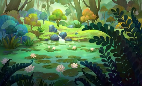 colorful forest, Erin Lin on ArtStation at https://www.artstation.com/artwork/8zmWE Cartoon Forest, Forest Cartoon, Colorful Forest, 동화 삽화, Forest Illustration, Forest Art, Cartoon Background, Landscape Illustration, Animation Background