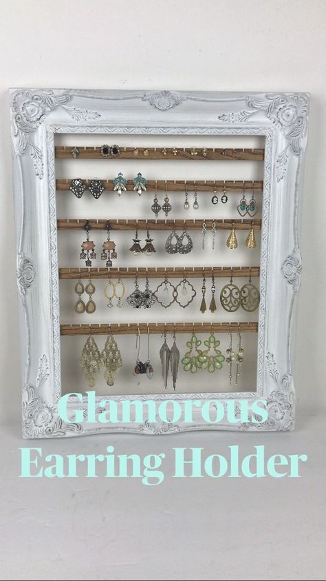 Diy Earing Organiser, Storage For Earrings, Jewelry Organizer Dyi, Jewellery Wall Storage, Necklace And Earring Holder, Organize Stud Earrings, Earring Holder Studs, Earring Storage Aesthetic, Jewellery Hanger Diy