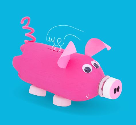 Pig Craft Piggy Bank Craft, Piggy Bank Diy, Water Bottle Crafts, Craft Easter, Living In Poverty, Pig Crafts, Pinterest Crafts, Animal Crafts For Kids, Plastic Bottle Crafts