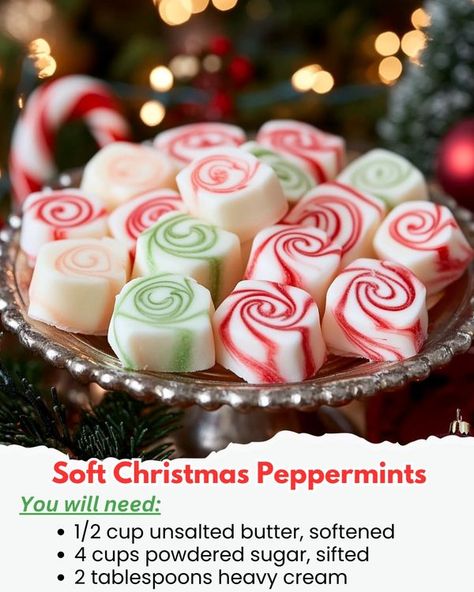 Yummy Homemade Recipes Soft Peppermint Candy Recipe, Xmas Candy Recipes, Buttermints Recipe, Christmas Mints, Suckers Candy, Easy Christmas Candy Recipes, Christmas Cookie Recipes Holiday, Xmas Recipes, Christmas Candies