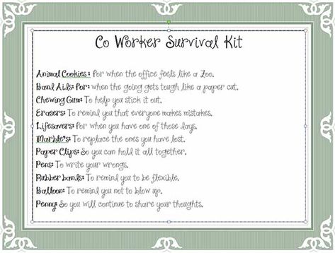 Making up a co worker survival kit will put some fun into a stale office job. We have a list of many items you can consider and free downloadable content. Co Worker Survival Kit Ideas, Work Survival Kit Gifts, Work Survival Kit Ideas Fun, Work Survival Kit, New Year Survival Kit, New Job Survival Kit For Her, Fun Survival Kits For Work Gift Ideas, Social Worker Survival Kit, Fun Survival Kit Ideas