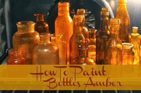 Miss Kopy Kat: Painting Bottles Amber Paint Glass Jars, How To Paint Glass, Painting Bottles, Martha Stewart Paint, How To Clean Granite, Painting Glass Jars, Colored Glass Bottles, Diy Staining, Wedding Arches