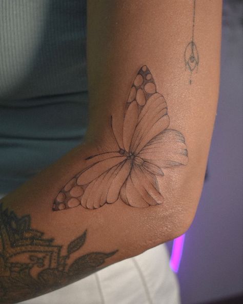 Butterfly Tattoo By Elbow, Butterfly In Elbow Tattoo, Butterfly Tattoo On Elbow Crease, Butterfly Tattoo Elbow Crease, Butterfly Tattoo On Elbow, Butterfly Elbow Tattoos For Women, Butterfly Tattoo Elbow, Elbow Bend Tattoos, Elbow Crease Tattoo