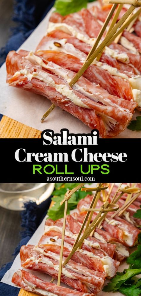 Salami & Cream Cheese Appetizer Salami Cream Cheese Roll Ups, Salami Cream Cheese, Cream Cheese Roll Ups, Hosting Recipes, Football Tailgate Food, Cheese Roll Ups, Tomato Appetizers, Cream Cheese Roll Up, Fresh Salsa Recipe