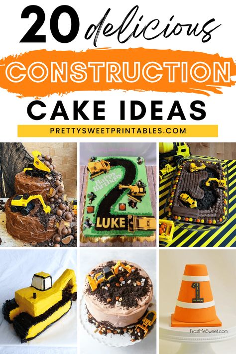 construction cake ideas Construction Sheet Cake For Boys, Construction 2nd Birthday Party Cake, Easy Truck Cake, Construction 2nd Birthday Cake, Truck Themed Birthday Cake, Easy Construction Cake, Dump Truck Cakes For Boys, Handyman Hal Birthday Cake, Birthday Cake Toddler Boy