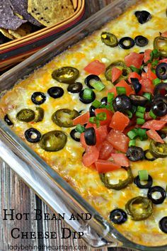 Hot Bean and Cheese Dip | Make a touchdown with your hungry game watchers and serve a dip they can really dig into! Bean And Cheese Dip, Hot Bean Dip, Sugar Free Barbecue Sauce, Bean Dip Recipe, Layered Bean Dip, Cherry Pies, Bean Dip Recipes, Cheesy Dip, Mason Jar Lid