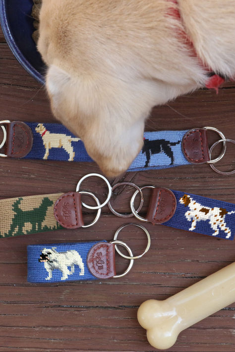 Match your best friend with our key fob collection! Needlepoint Key Fob, Needlepoint Belts, Key Fobs, Key Fob, Hand Stitching, Needlepoint, Best Friend, For Everyone, Belts