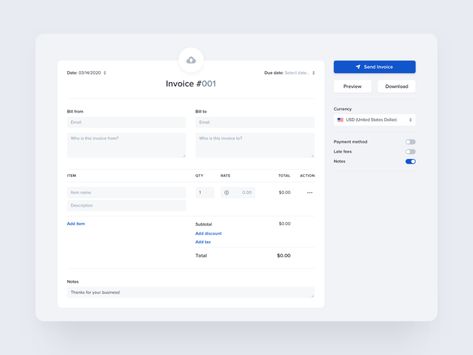 Invoice builder – desktop form by Dima Martynchuk on Dribbble Form Design Web, Form Ui, Dashboard Design Template, Uxui Design, Ui Forms, Onboarding Ui, Form Input, App Form, Marketing Dashboard