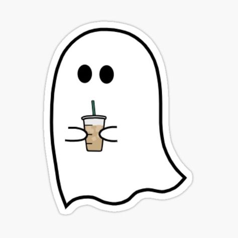 Iced Coffee Tattoo, Ghost Holding Coffee, Cute Coffee Stickers, Cute Ghost Stickers, Cute Halloween Stickers, Ghost With Coffee, Ghost Drinking Coffee, Iced Coffee Sticker, Coffee Sticker Design